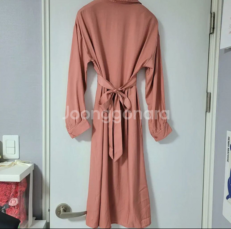 피치핑크 허리 리본 원피스--1