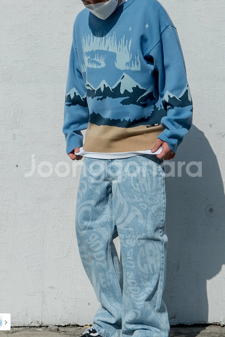 스카이블루 오버핏 맨투맨L사이즈--2