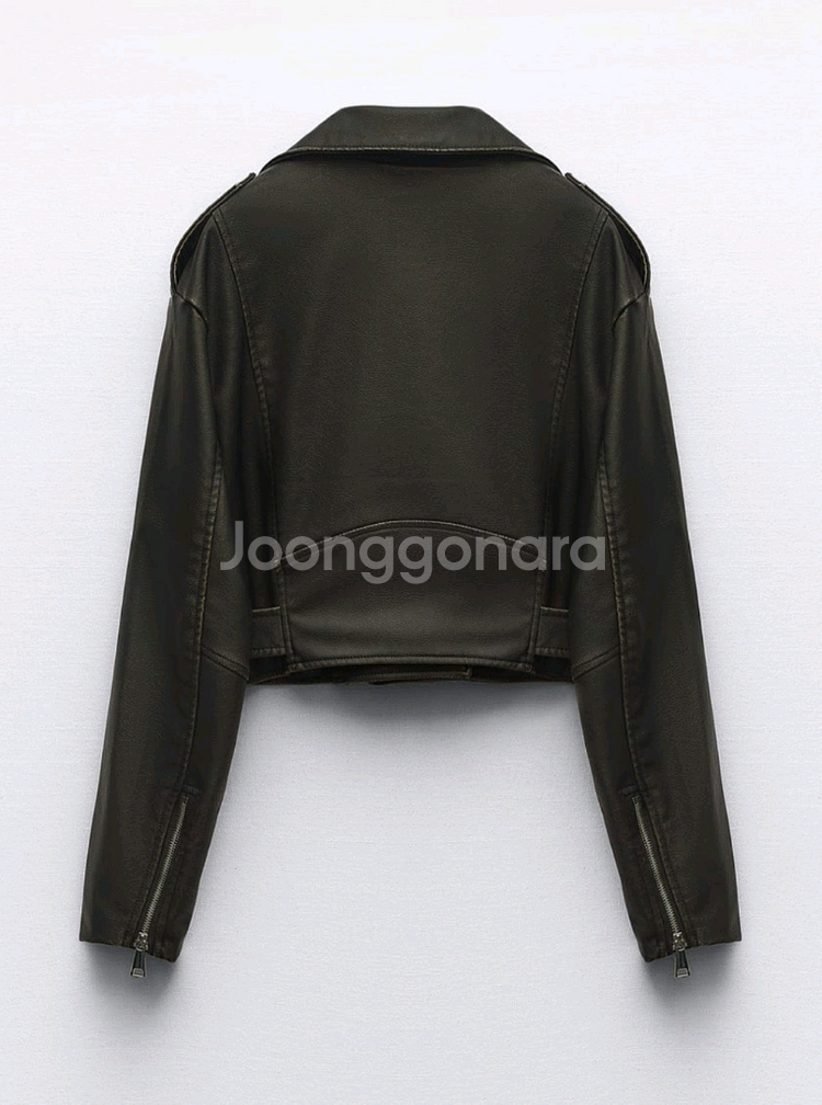 <ZARA>빈티지 페이크레더 크롭 바이커 자켓--6