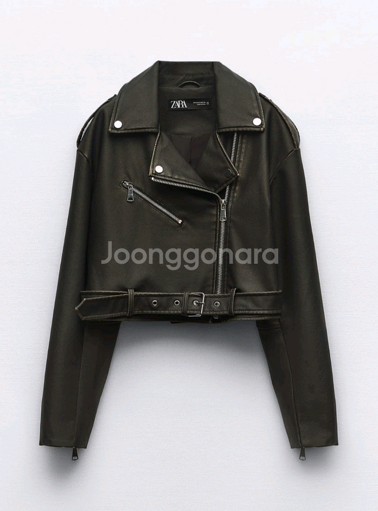 <ZARA>빈티지 페이크레더 크롭 바이커 자켓--5