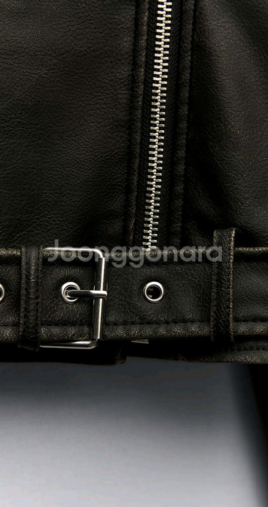 <ZARA>빈티지 페이크레더 크롭 바이커 자켓--8