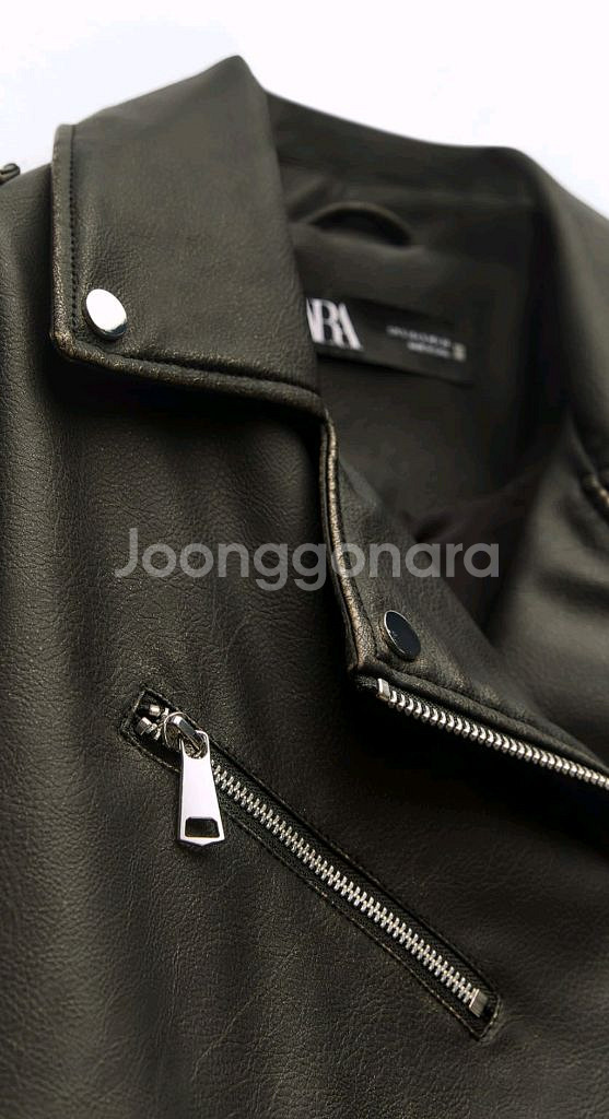 <ZARA>빈티지 페이크레더 크롭 바이커 자켓--7