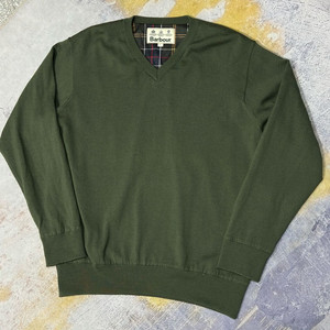 바버 브이넥 메리노울 니트 L