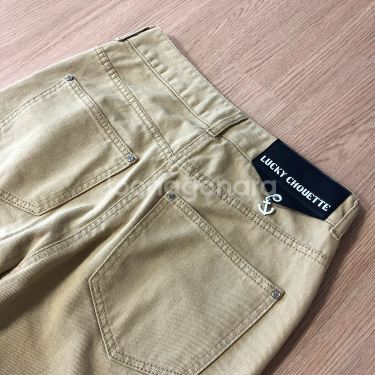 럭키슈에뜨 20년 마린 장식 베이지 면바지 데님 팬츠--1