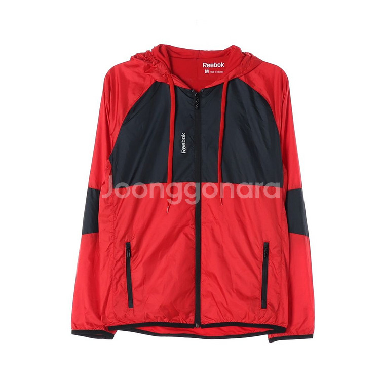 [M]리복 레드 배색 바람막이 후드 집업 재킷 점퍼--0