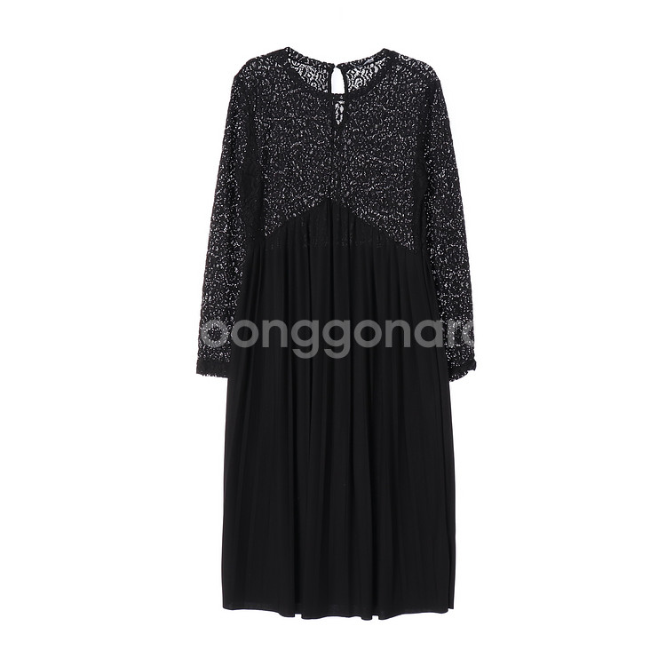 [M]자라 블랙 레이스 배색 긴팔 롱 튜닉원피스 드레스--0