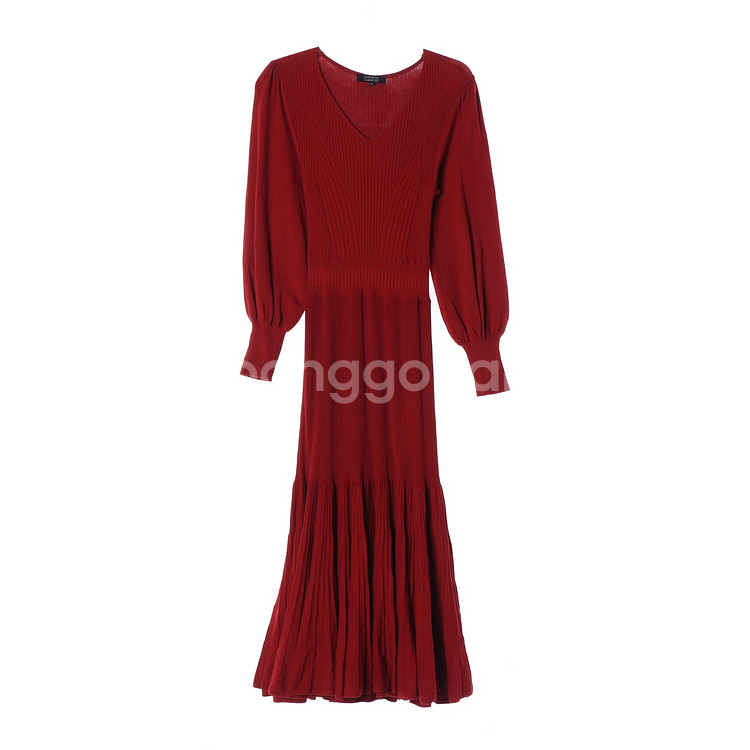[M]에고이스트 브릭 레드 골지 브이넥 긴팔 롱 니트원피스--0