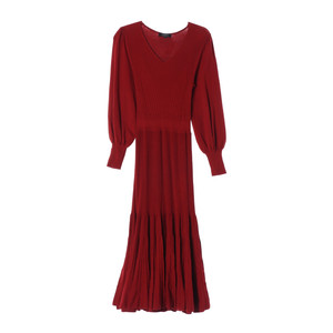 [M]에고이스트 브릭 레드 골지 브이넥 긴팔 롱 니트원피스