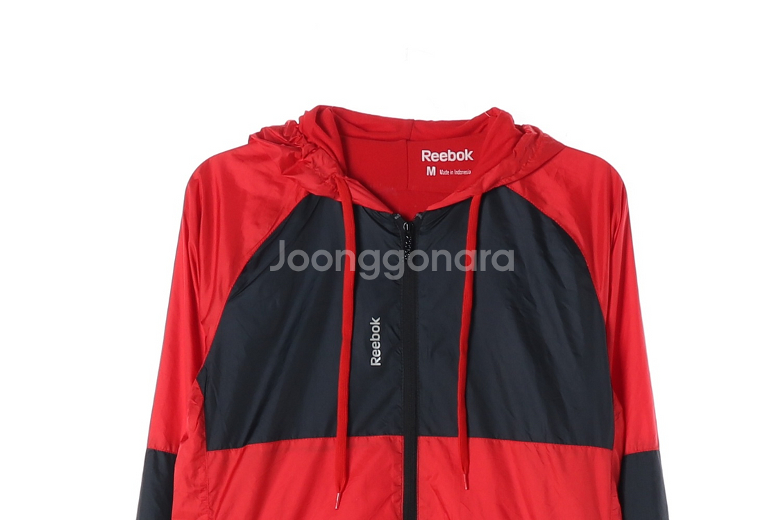 [M]리복 레드 배색 바람막이 후드 집업 재킷 점퍼--1