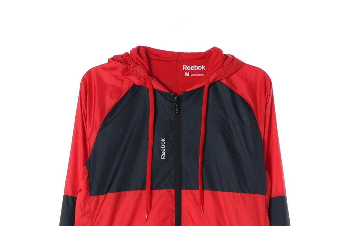[M]리복 레드 배색 바람막이 후드 집업 재킷 점퍼--1