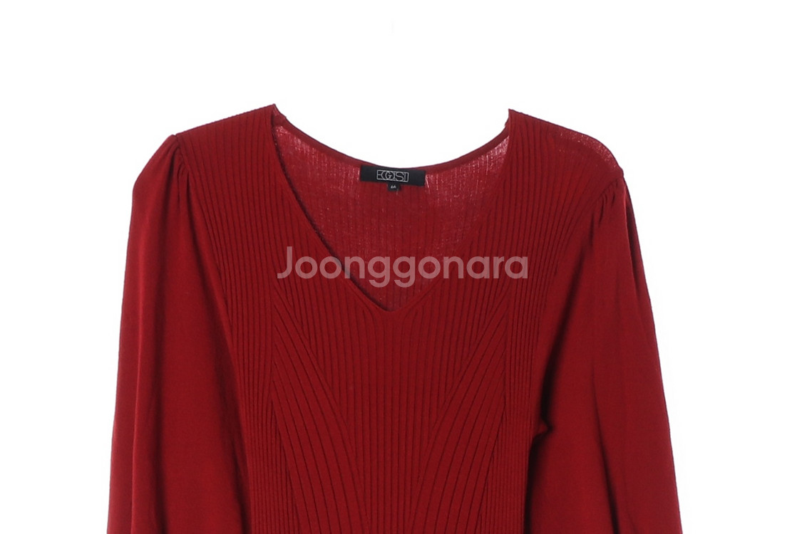 [M]에고이스트 브릭 레드 골지 브이넥 긴팔 롱 니트원피스--1