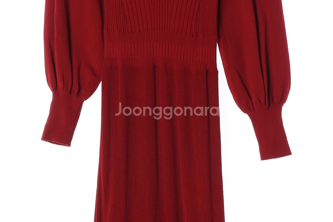 [M]에고이스트 브릭 레드 골지 브이넥 긴팔 롱 니트원피스--2