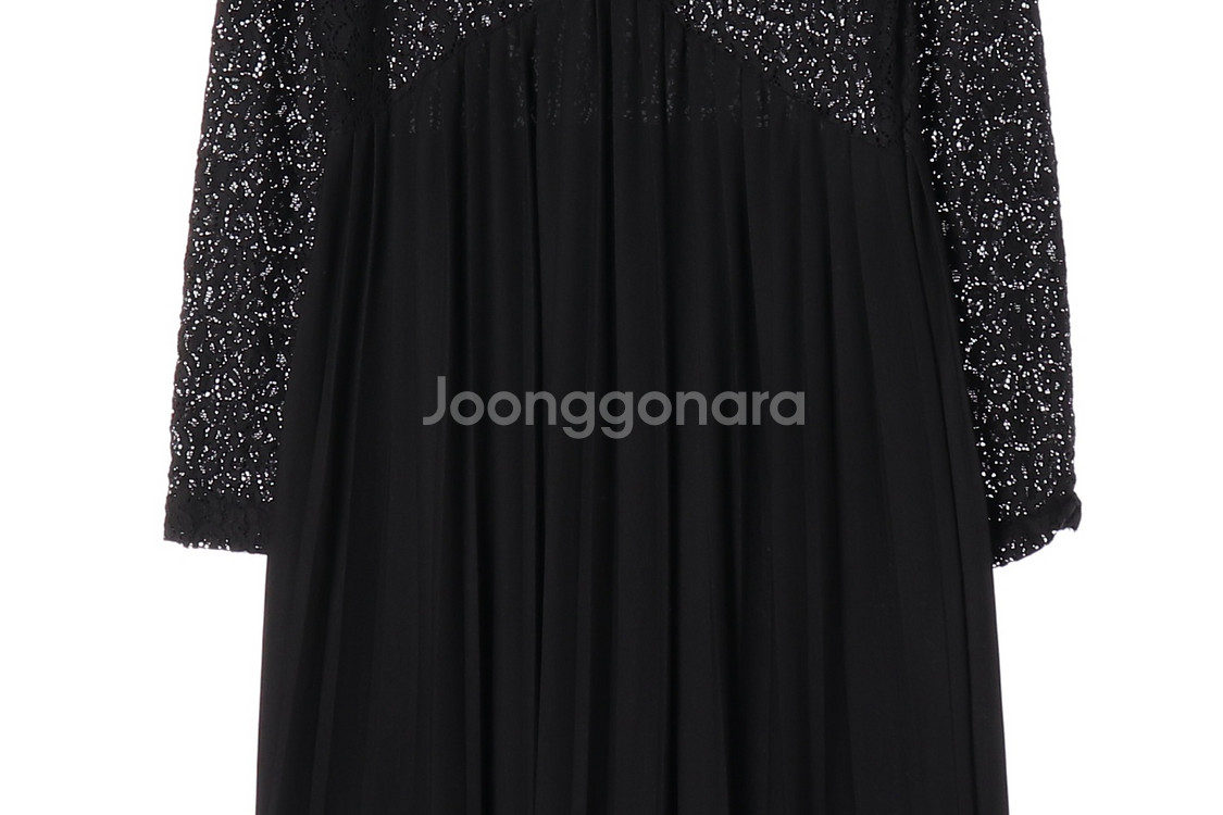 [M]자라 블랙 레이스 배색 긴팔 롱 튜닉원피스 드레스--2