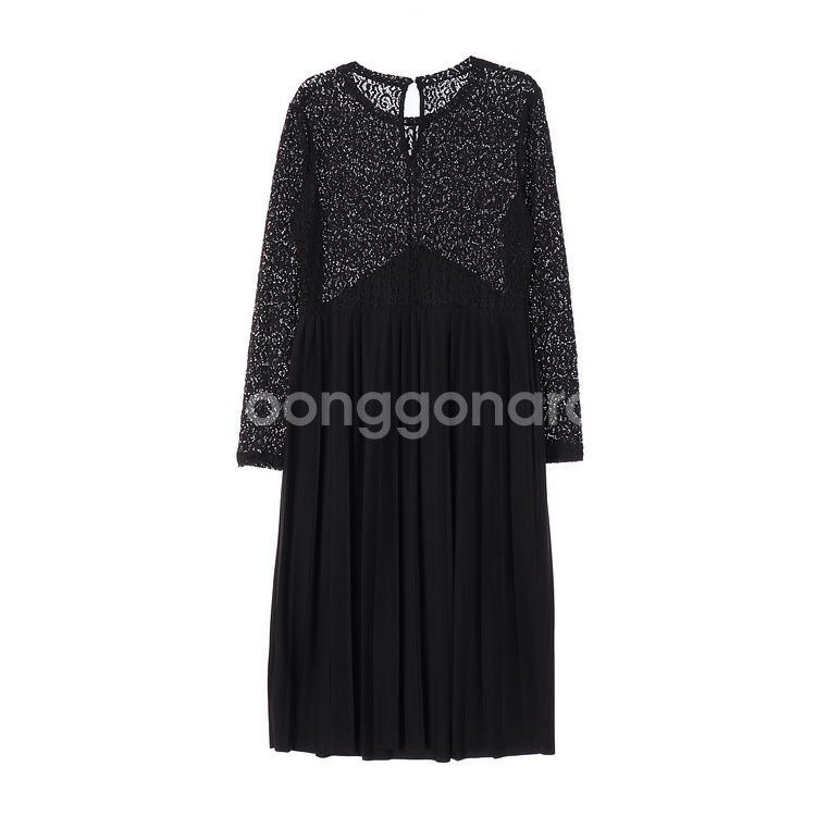 [M]자라 블랙 레이스 배색 긴팔 롱 튜닉원피스 드레스--4