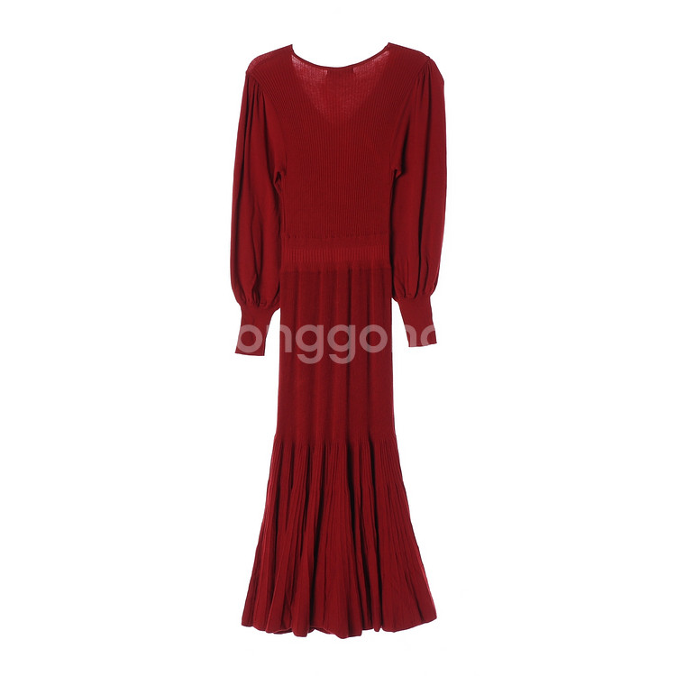 [M]에고이스트 브릭 레드 골지 브이넥 긴팔 롱 니트원피스--4