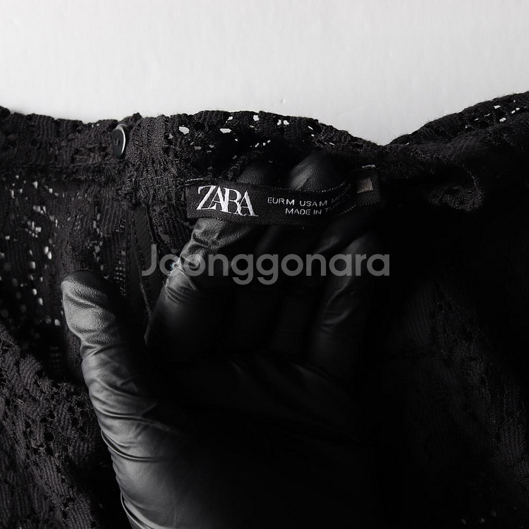 [M]자라 블랙 레이스 배색 긴팔 롱 튜닉원피스 드레스--5