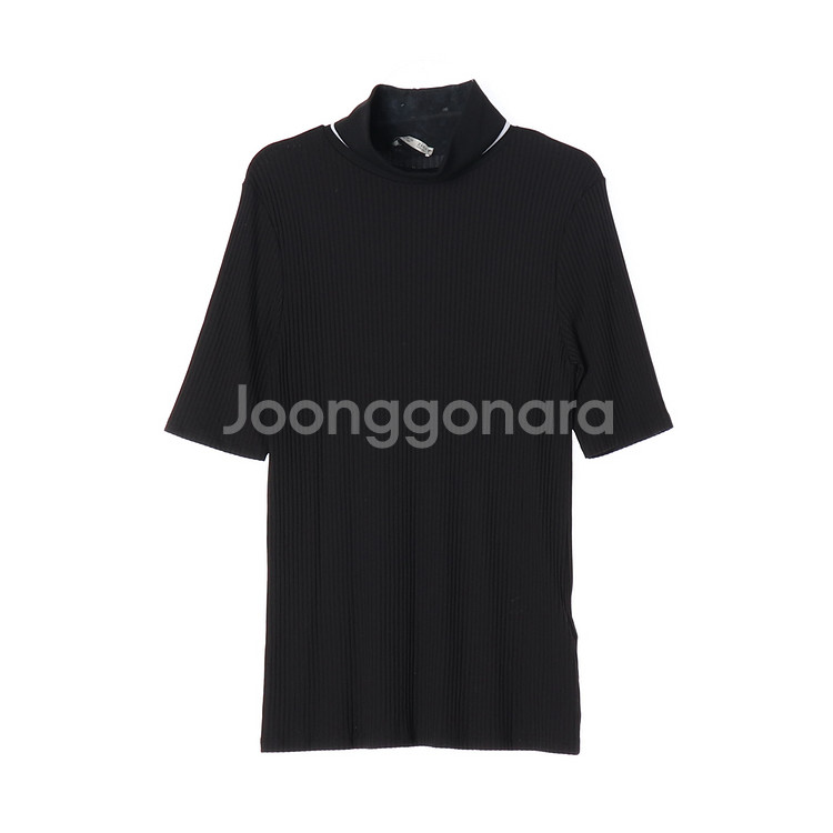 [L]자라 블랙 터틀넥 골지 반팔 니트 티셔츠--0