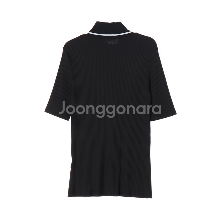 [L]자라 블랙 터틀넥 골지 반팔 니트 티셔츠--3