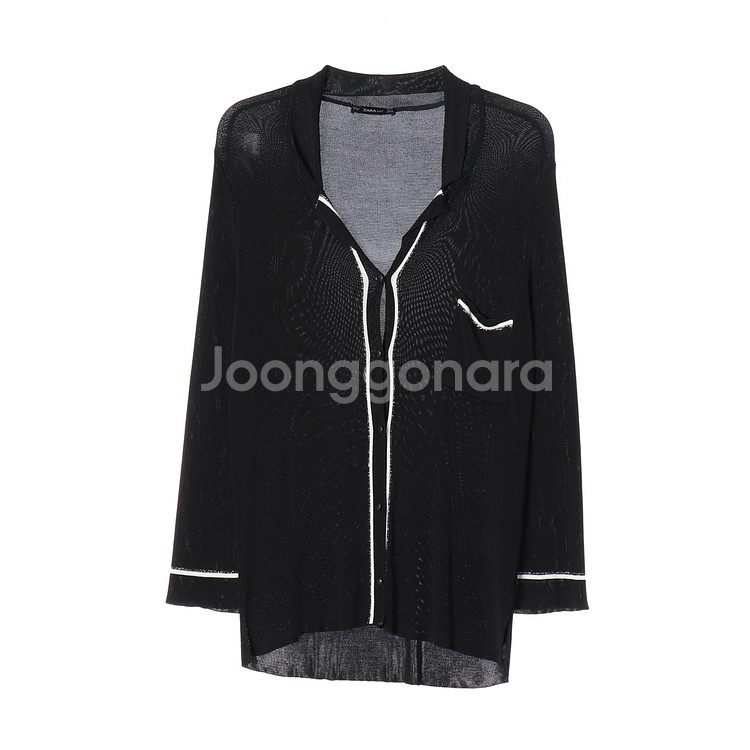 [S]자라 블랙 화이트 루즈핏 긴팔 카라 니트 가디건--0