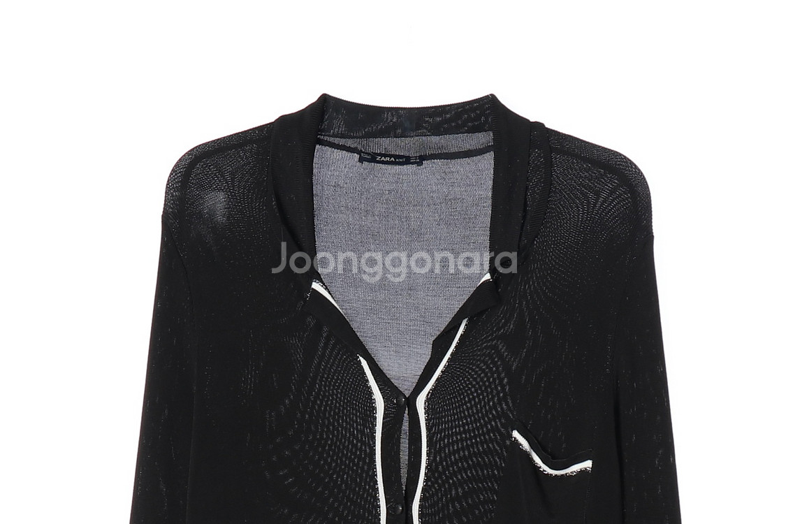 [S]자라 블랙 화이트 루즈핏 긴팔 카라 니트 가디건--1