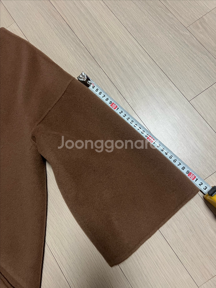 울90% 7부 소매 핸드메이드 숏코트 노카라 자켓 하프코트 반코트 브라운--4