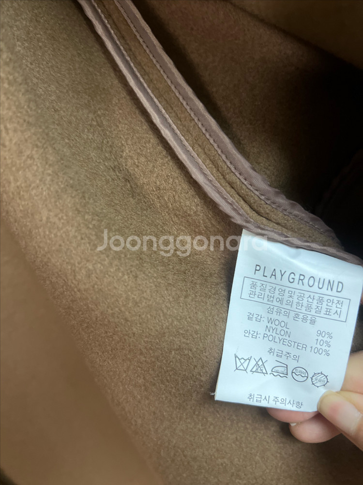 울90% 7부 소매 핸드메이드 숏코트 노카라 자켓 하프코트 반코트 브라운--8