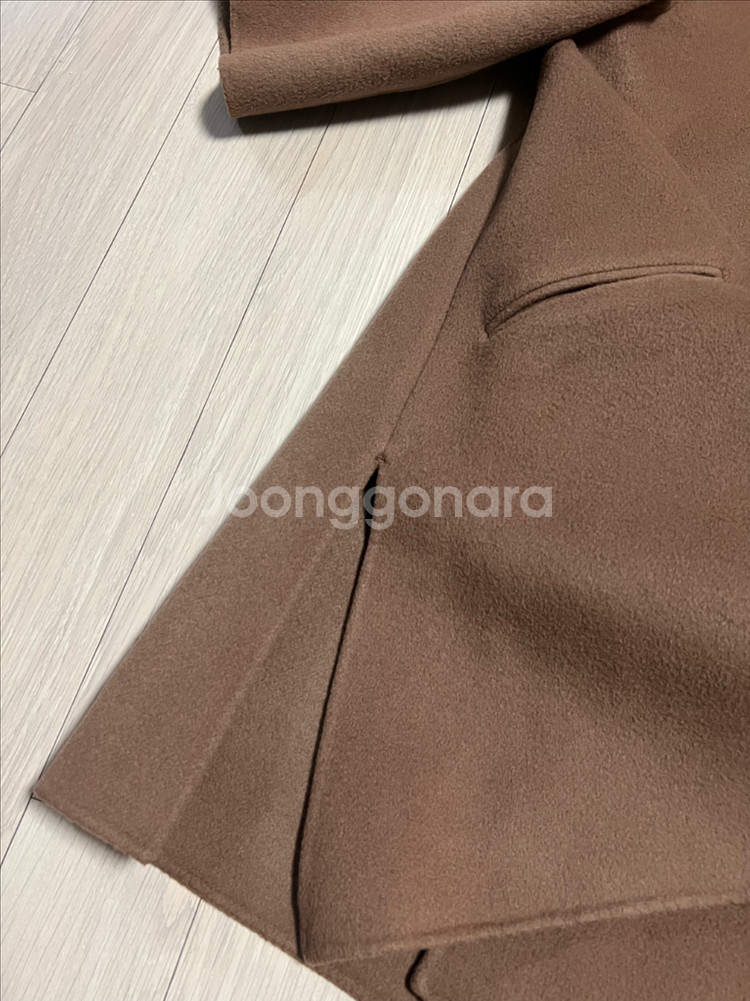 울90% 7부 소매 핸드메이드 숏코트 노카라 자켓 하프코트 반코트 브라운--6