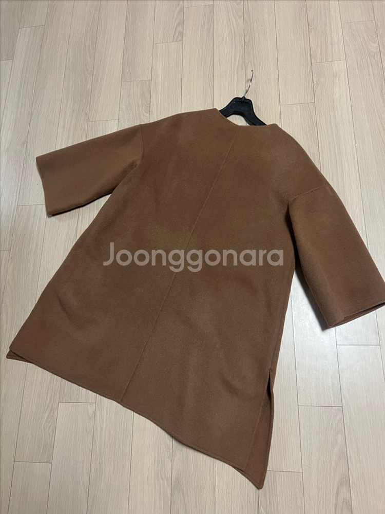 울90% 7부 소매 핸드메이드 숏코트 노카라 자켓 하프코트 반코트 브라운--13