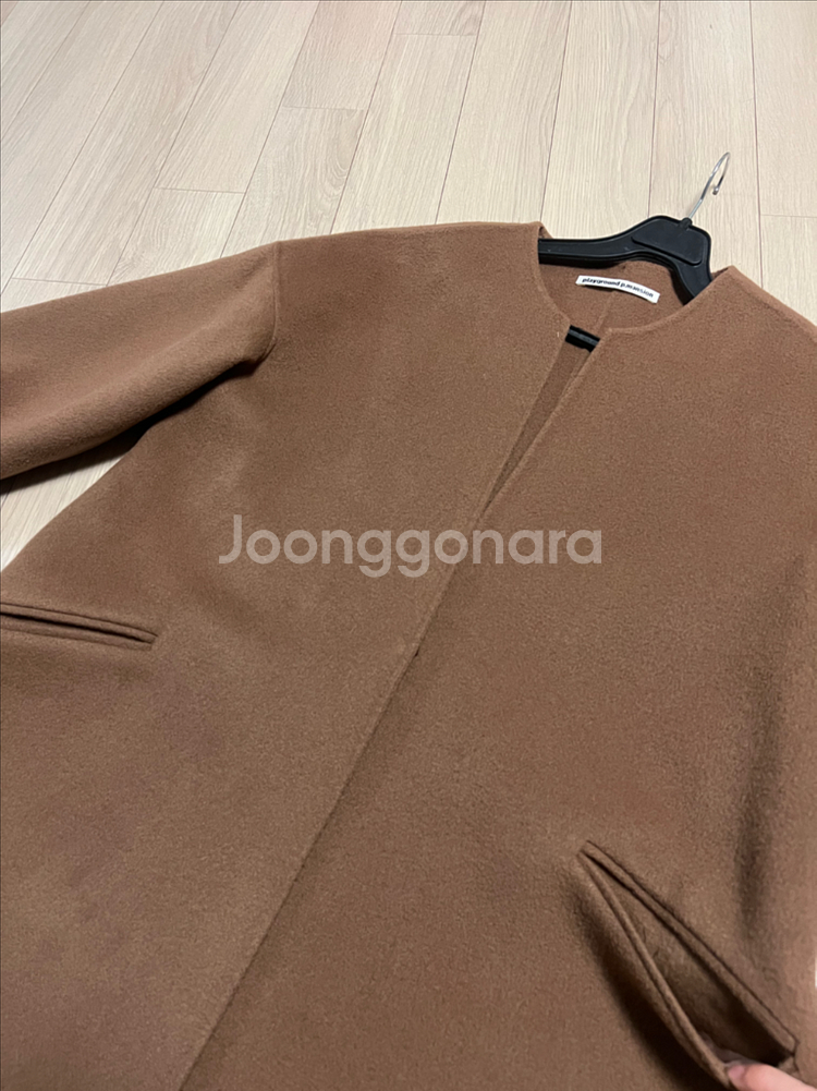 울90% 7부 소매 핸드메이드 숏코트 노카라 자켓 하프코트 반코트 브라운--16