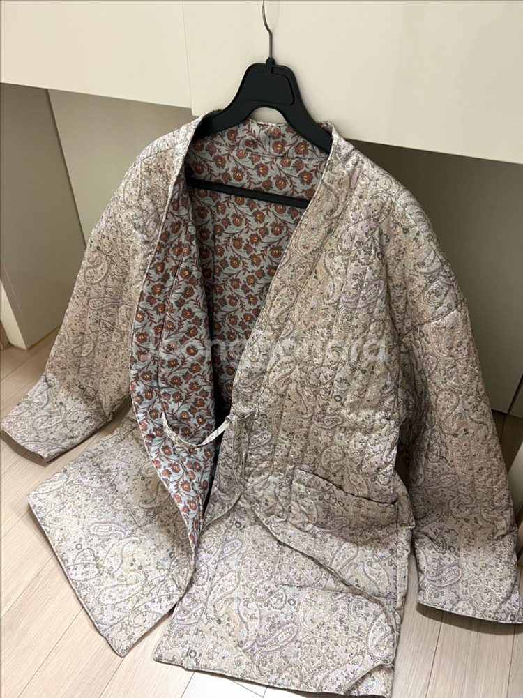 양면 누빔 퀼팅 랩 자켓 페이즐리 플라워 반다나 점퍼 기모노 솜패딩가디건--0