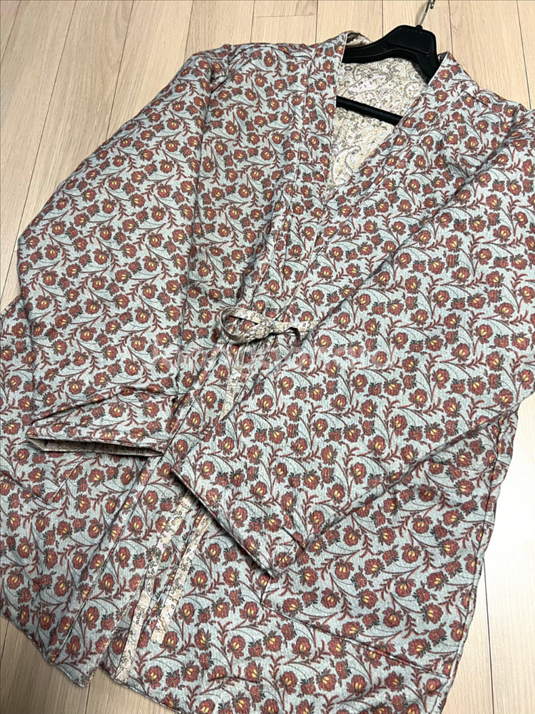 양면 누빔 퀼팅 랩 자켓 페이즐리 플라워 반다나 점퍼 기모노 솜패딩가디건--8