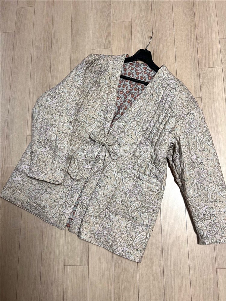 양면 누빔 퀼팅 랩 자켓 페이즐리 플라워 반다나 점퍼 기모노 솜패딩가디건--10