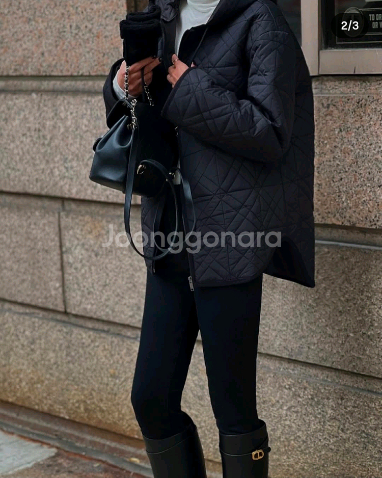 오뮤 후드 퀼팅 패딩 블랙 S--1