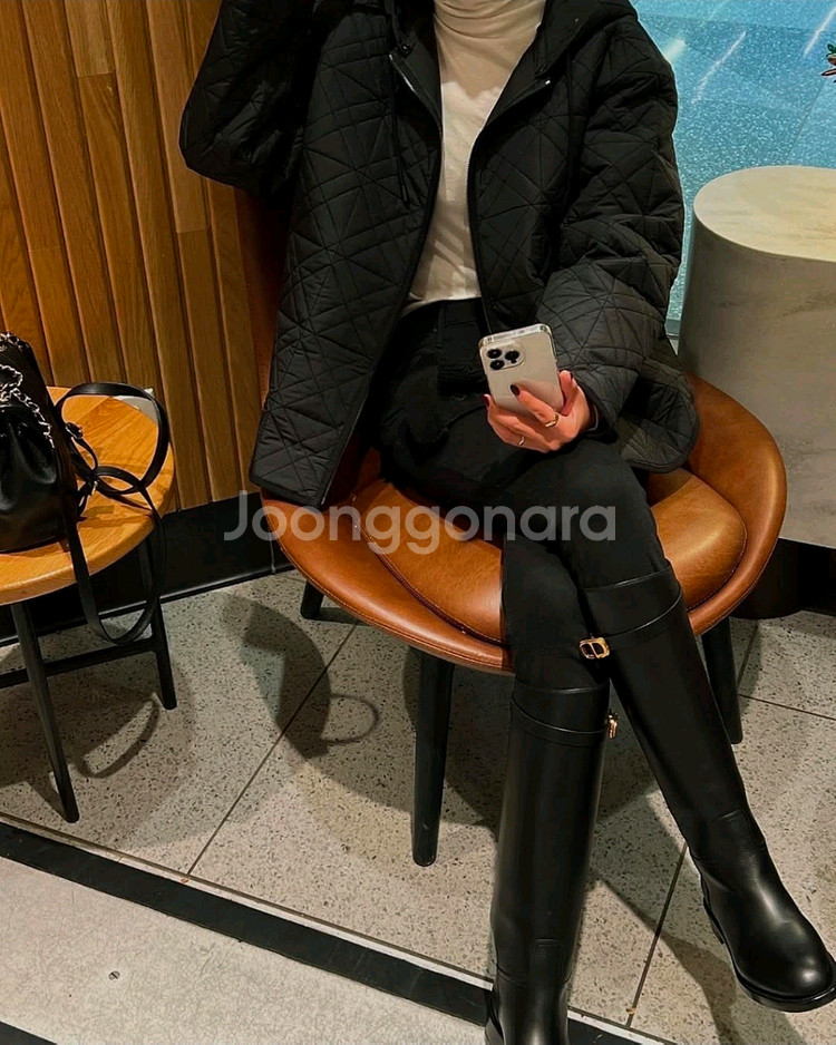 오뮤 후드 퀼팅 패딩 블랙 S--2