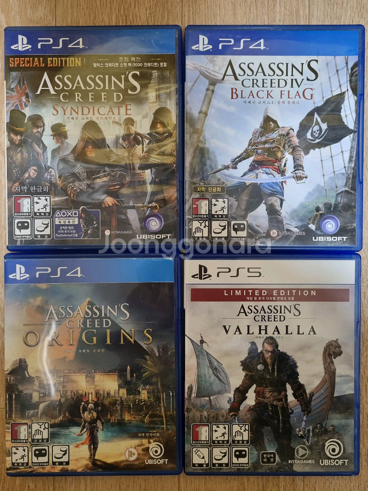 PS4 PS5 어쌔신크리드 4종 일괄(신디케이트, 블랙플래그, 오리진, 발할라)--0