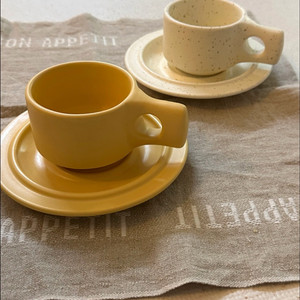 패브릭포터리 옐로우/플레인 컵&소서 두개 일괄