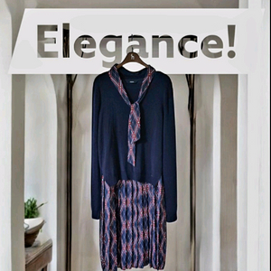 헤지스 니트 믹스 미디 원피스 55 55.5/스카프 장식/상태A급