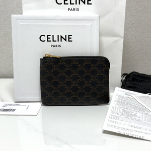 (정품/A+)셀린느 트리옹프 카드 지퍼 파우치 지갑