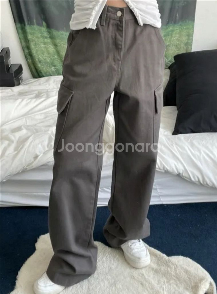 차콜 그레이 카고 팬츠 와이드 (S)--1