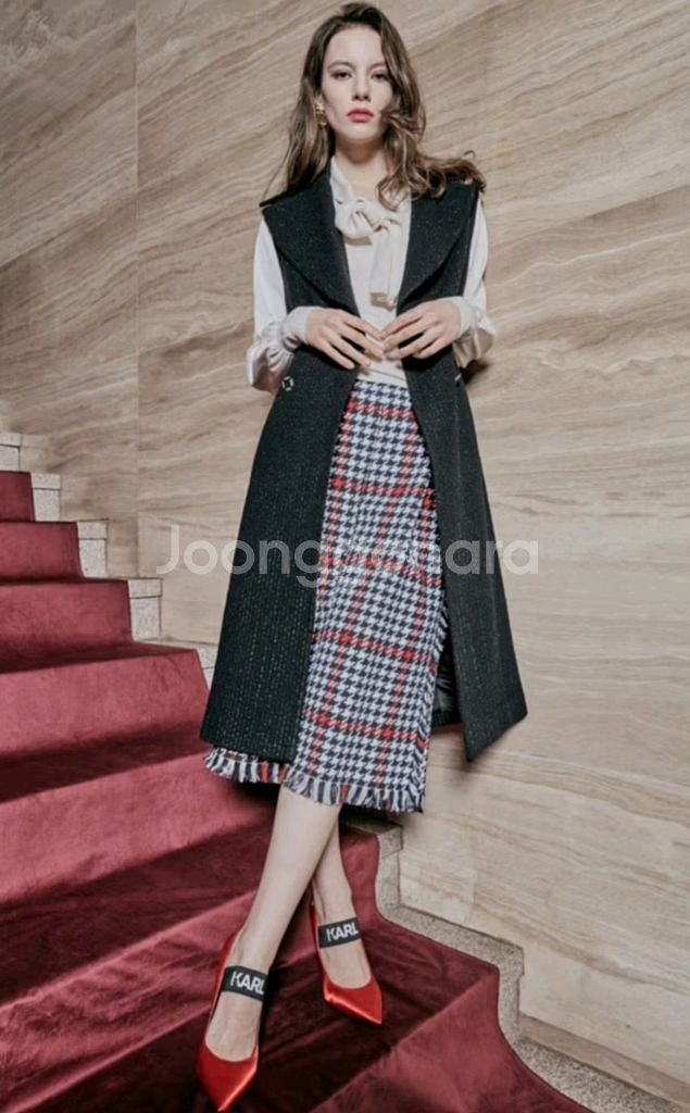 (새상품) 칼라거펠트 트위드 롱베스트--2