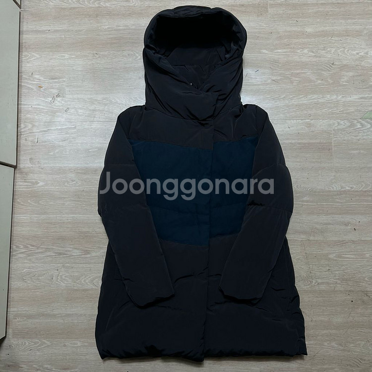 지고트 여성 구스다운 스웨이드 배색 후드 롱패딩 점퍼 [블랙] S/90--0