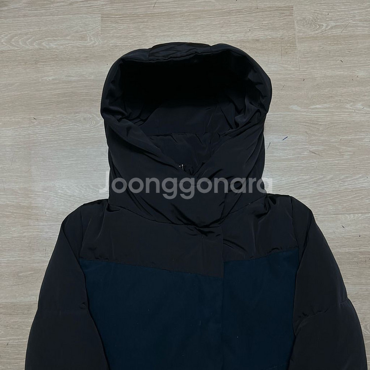 지고트 여성 구스다운 스웨이드 배색 후드 롱패딩 점퍼 [블랙] S/90--1
