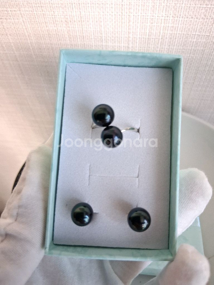 담수진주 블랙 반지.귀걸이 세트 새상품--0