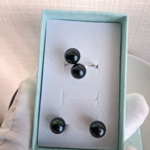 담수진주 블랙 반지.귀걸이 세트 새상품
