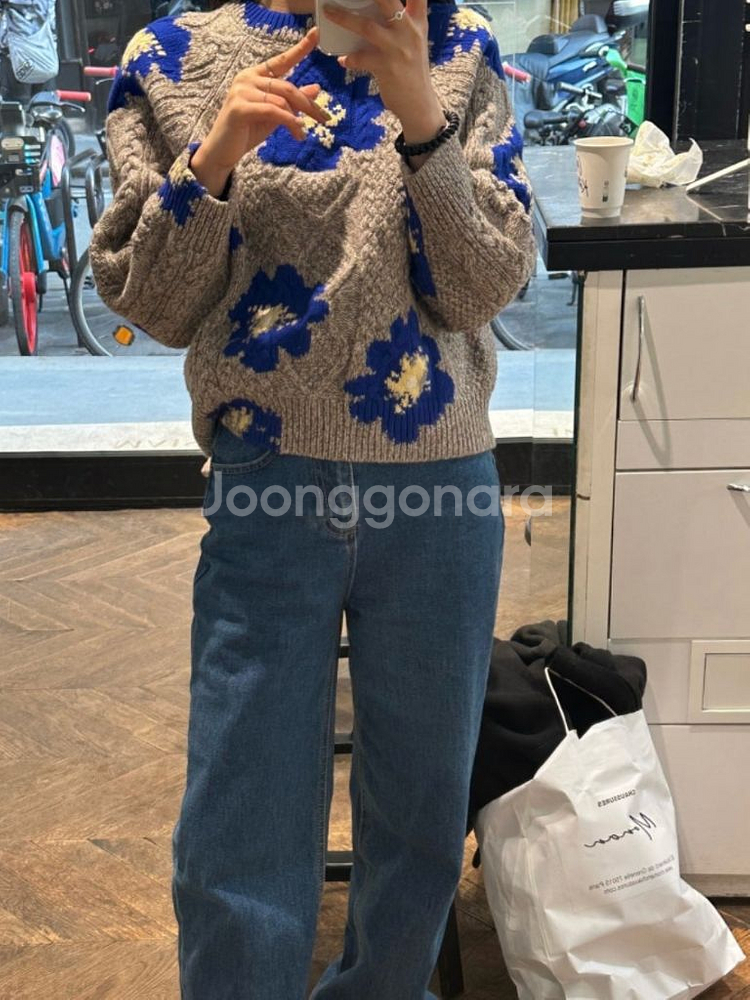 플로럴 패턴 캐시미어100 니트 스웨터--6