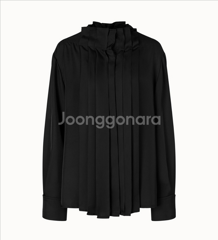 orr 오르 플리츠 러플 블라우스 블랙 s 새상품--4