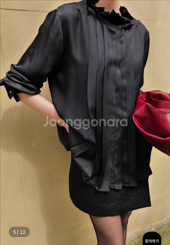 orr 오르 플리츠 러플 블라우스 블랙 s 새상품--2