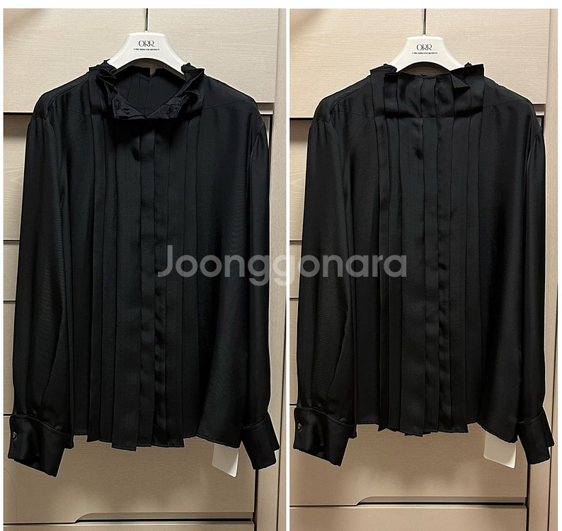 orr 오르 플리츠 러플 블라우스 블랙 s 새상품--7