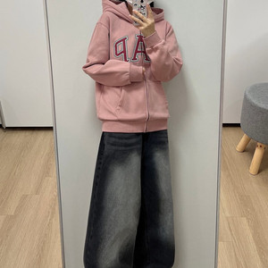 갭 핑크 자수로고 인디핑크 후드집업