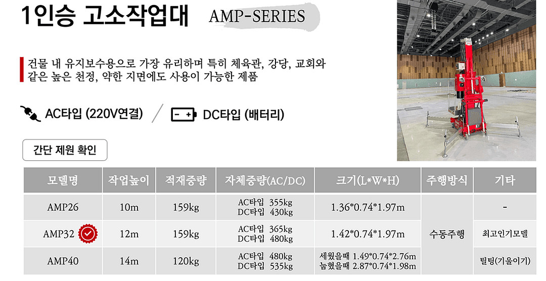 ---고소작업대 1인용, 무선 사용-----맨톨 고소작업대, DC용 베터리,12M, 직거래--1